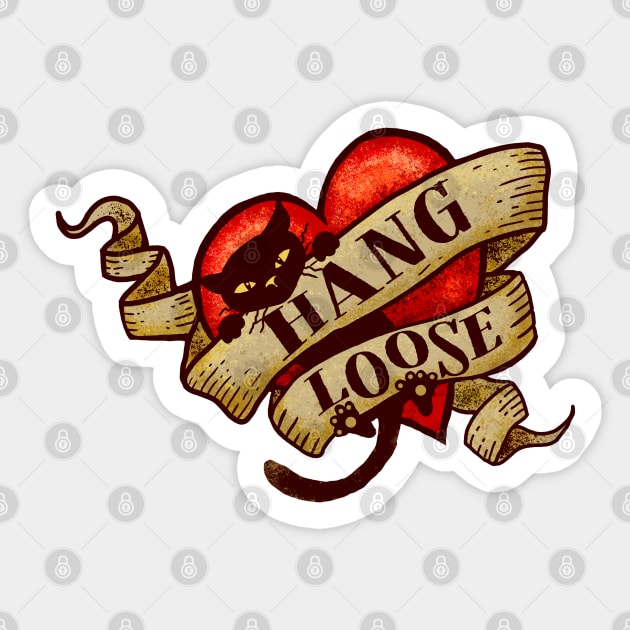 Hang Loose - Tattoo Heart Cat Sticker by Jitterfly